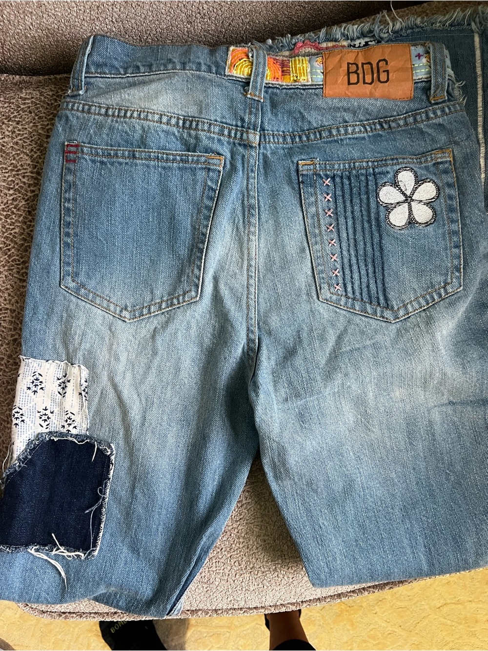 BDG Blue Patchwork Straight-Leg Jeans with Embroidered Accents - Picture 5 of 12